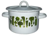 GARNEK EMALIOWANY Z POKRYWKĄ NET-POL BIAŁY WARZYWA ZIELONE 20 CM 4,5 L