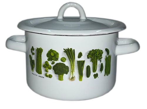 GARNEK EMALIOWANY Z POKRYWKĄ NET-POL BIAŁY WARZYWA ZIELONE 20 CM 4,5 L na Arena.pl