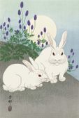 Plakat 20x30cm Rabbits at Full Moon, Koson Japoński Vintage do Salonu