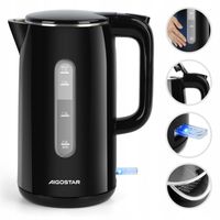 Czajnik elektryczny bezprzewodowy 2200W 1,7l czarny LED podwójne ścianki