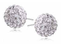 SREBRNE KOLCZYKI WKRĘTKI KULKI KULECZKI 10MM KRYSZTAŁKI BIAŁE CRYSTAL BEADS