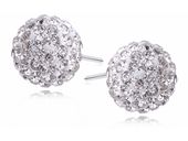 SREBRNE KOLCZYKI WKRĘTKI KULKI KULECZKI 10MM KRYSZTAŁKI BIAŁE CRYSTAL BEADS