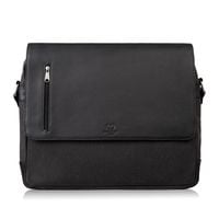 torba męska na ramię na laptopa ze skóry naturalnej i canvasu czarna