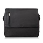 torba męska na ramię na laptopa ze skóry naturalnej i canvasu czarna