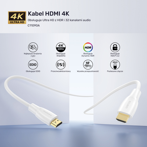 Unitek Kabel HDMI 2.0 4K biały 10m na Arena.pl