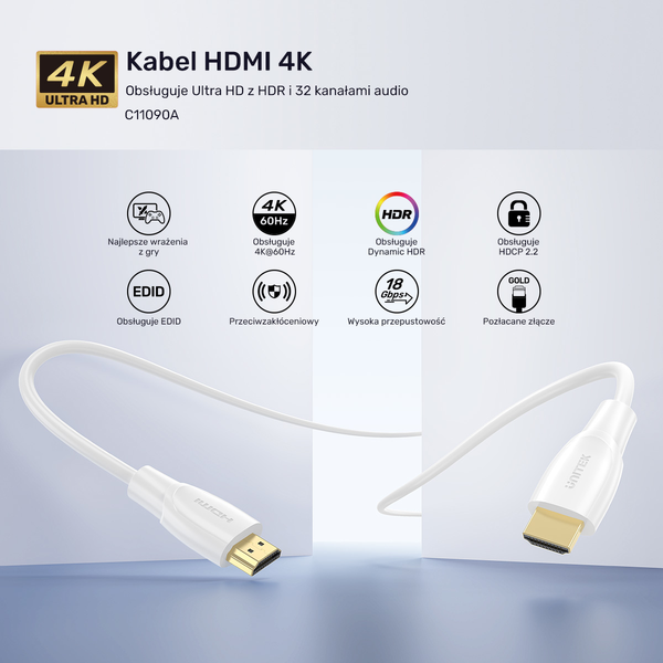 Unitek Kabel HDMI 2.0 4K biały 10m zdjęcie 3