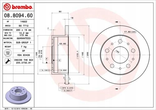 TARCZA HAM TYL 280X16 P BREMBO na Arena.pl