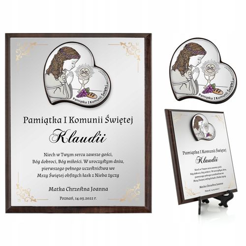 SREBRNY obrazek pamiątka I Komunii Świętej NADRUK na Arena.pl