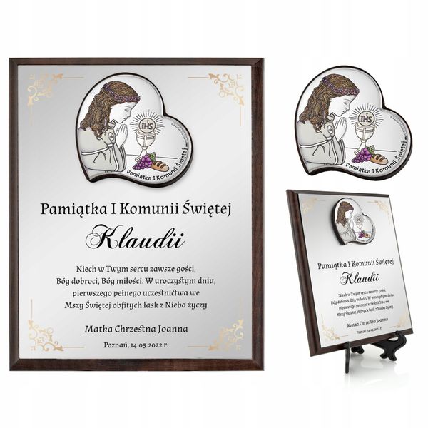 SREBRNY obrazek pamiątka I Komunii Świętej NADRUK zdjęcie 1