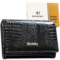 średni, czarny portfel damski ze skóry naturalnej zamykany zatrzaskiem