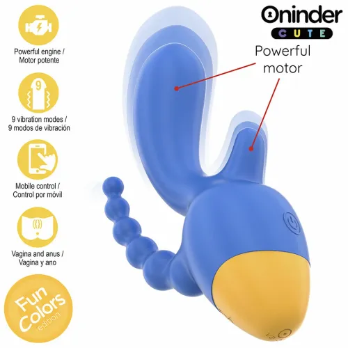 oninder cute triple vibrator z aplikacją - 9 trybow, usb, niebiesko-żołty na Arena.pl