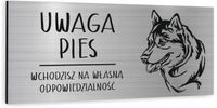 Tabliczka dibond uwaga pies Husky 20x10 cm z NADRUKIEM UV