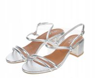 JONAK SREBRNE SANDAŁY NA SŁUPKU Z NATURALNEJ SKÓRY 37