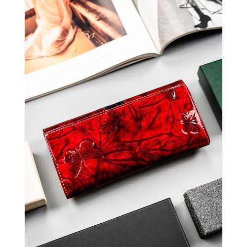 lakierowany portfel damski ze skóry naturalnej w czerwonym kolorze na Arena.pl