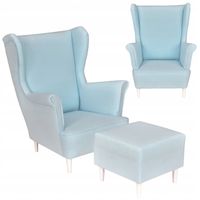 Fotel uszak MAX podnóżkiem skandynawski Family Meble pastelowy błękit