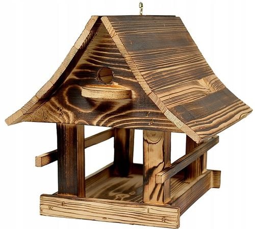 Drewniany KARMNIK XXL DLA PTAKÓW Solidny karmik opalane drewno na Arena.pl