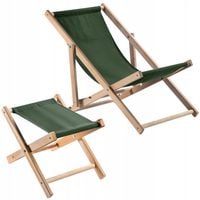 KADAX Leżak Drewniany Plażowy + Podnóżek Zielony