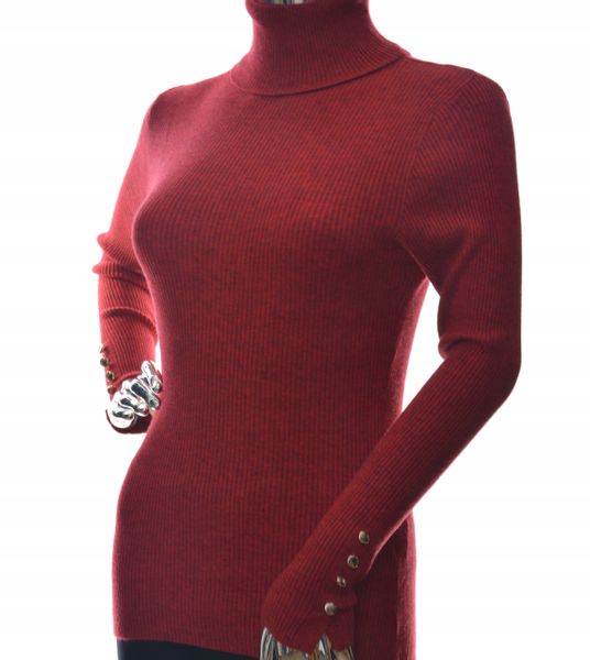 Damski sweter z golfem golf w prążek guziki UNI zdjęcie 3