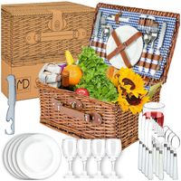 Kosz wiklinowy piknikowy 4osób zestaw sztućce prezent na romantyczny wyjazd