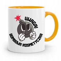 Kubek Żółty Kosmetyczki Uwaga Bombowa Kosmetyczka Z Nadrukiem Ze Zdjęciem