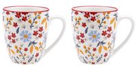 2x Kubek porcelanowy EXOTIC FLOWER 360 ml biało-czerwony kwiatki wz.2