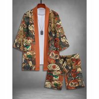 Komplet Kimono Koszula Spodenki Zestaw Męski Wakacyjny Letni Plażowy Roz XL