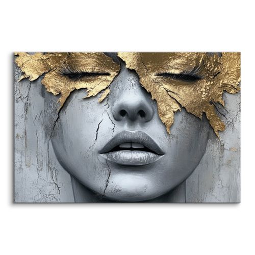 Obraz Canvas Beton Abstrakcja Kobieta Portret Elementy Złota 90cm x 60cm na Arena.pl