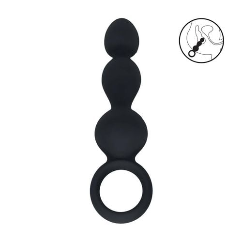 Beaded Silicone Anal Probe With Loop - Black na Arena.pl