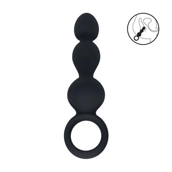 Beaded Silicone Anal Probe With Loop - Black zdjęcie 2