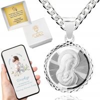 Łańcuszek srebrny 45cm i medalik Matki Boskiej dla dziecka Komunia Chrzest