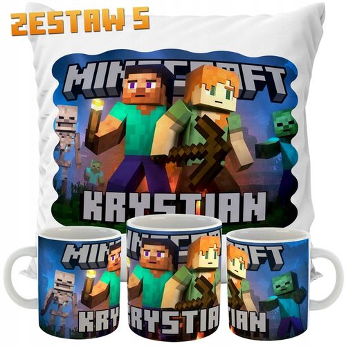 ZESTAW PODUSZKA + KUBEK MINECRAFT IMIĘ PREZENT na Arena.pl