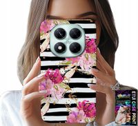 ETUI DO XIAOMI NOTE 14 PRO+ 5G - KWIATKI W CZARNO - BIAŁE PASKI WZORY