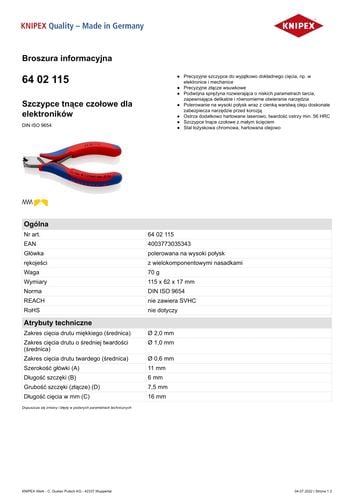 szczypce tnące czołowe, powlekane 160mm. - kn 68 01 160 na Arena.pl