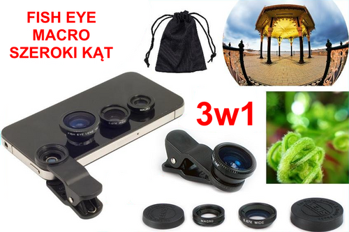 ZESTAW OBIEKTYWÓW 3w1 FISH EYE + MACRO + SZEROKI KĄT na Arena.pl