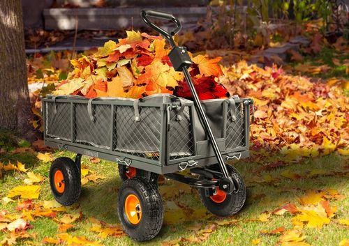 WÓZEK OGRODOWY TRANSPORTOWY PRZYCZEPKA TACZKA KOŁA PLANDEKA DO 400KG 100L na Arena.pl