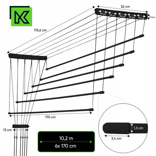 Suszarka Na Pranie Ubrania Sufitowa 6 Prętów 170cm na Arena.pl