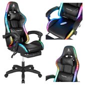 Fotel gamingowy kubełkowy obrotowy podświetlany LED RGB 7-punktowy masaż