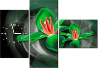 100CM 70CM ZEGAR 3 ELEM ZIELONE KOSMICZNE KWIATY JAKUB BANAŚ ŚCIENNY OBRAZ