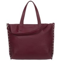 VERA PELLE torebka skórzana shopper z ćwiekami i paskiem V494 bordowa