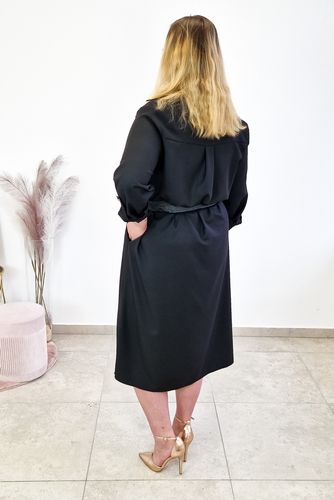 Czarna Elegancka Sukienka Koszulowa w Zestawie z Paskiem UNI na Arena.pl