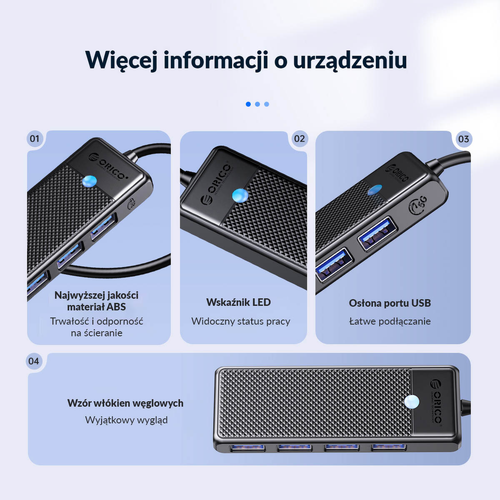 Orico Hub USB-A 4 porty USB-A 3.0 5Gbps czarny na Arena.pl