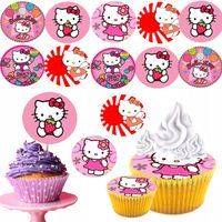 OPŁATEK na BABECZKI MUFFINKI zestaw na urodziny 12szt. - HE.LLO KI.TTY KOT