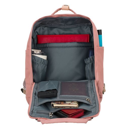 różowo-szary plecak damski z poliestru i skóry ekologicznej, na Arena.pl