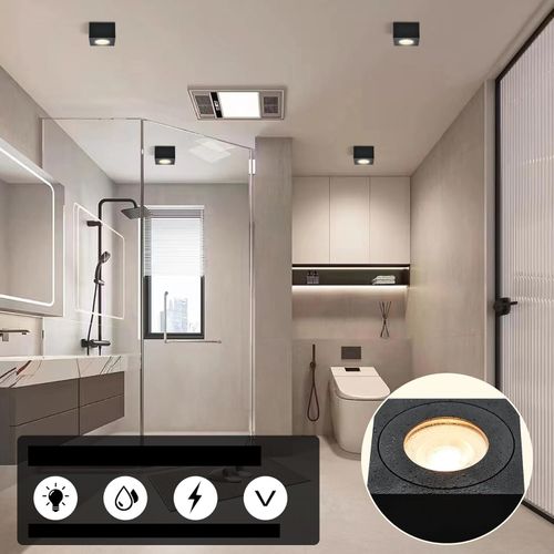 Reflektory sufitowe LED KYOTECH IP44 do łazienki Ø80x80x50 mm czarne 4 szt na Arena.pl