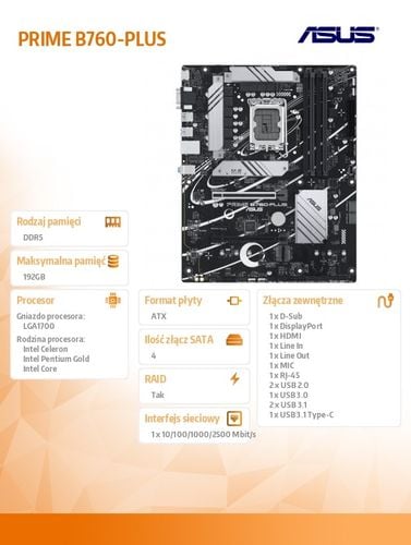 Płyta główna Asus Prime B760-Plus ATX na Arena.pl
