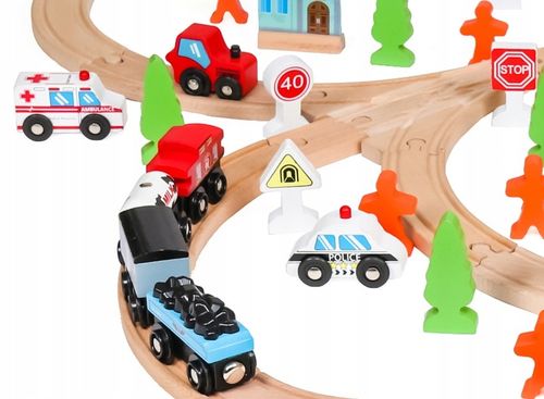 WIELKA KOLEJKA DREWNIANA TOR POCIĄG AUTKA 100 el. na Arena.pl