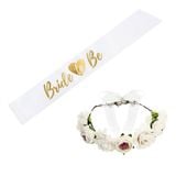 Akcesoria na wieczór panieński Bride to Be wianek szarfa złota