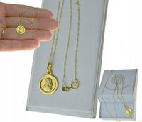 ŁAŃCUSZEK ZŁOTY 45cm + Medalik okrągły ZŁOTO 585 KOMUNIA KOMPLET