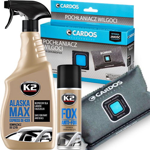 K2 ALASKA ODMRAŻACZ DO SZYB + CARDOS POCHŁANIACZ WILGOCI DO AUTA + ANTYPARA na Arena.pl