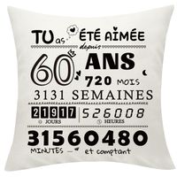 Poszewka na poduszkę z kieszeniami na 60 urodziny biała len 45x45 cm